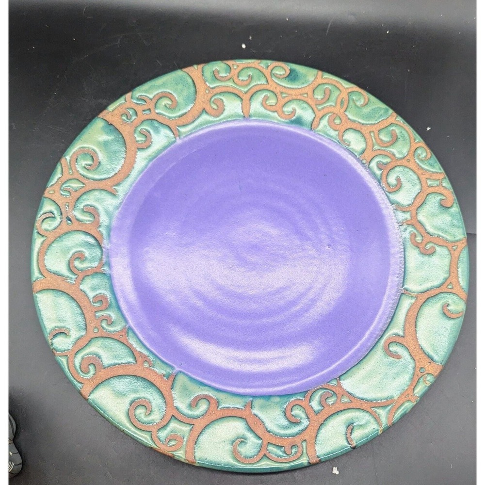 Vintage‎ Studio Art Pottery 15" Stoneware Decorative Charger Plate Green...